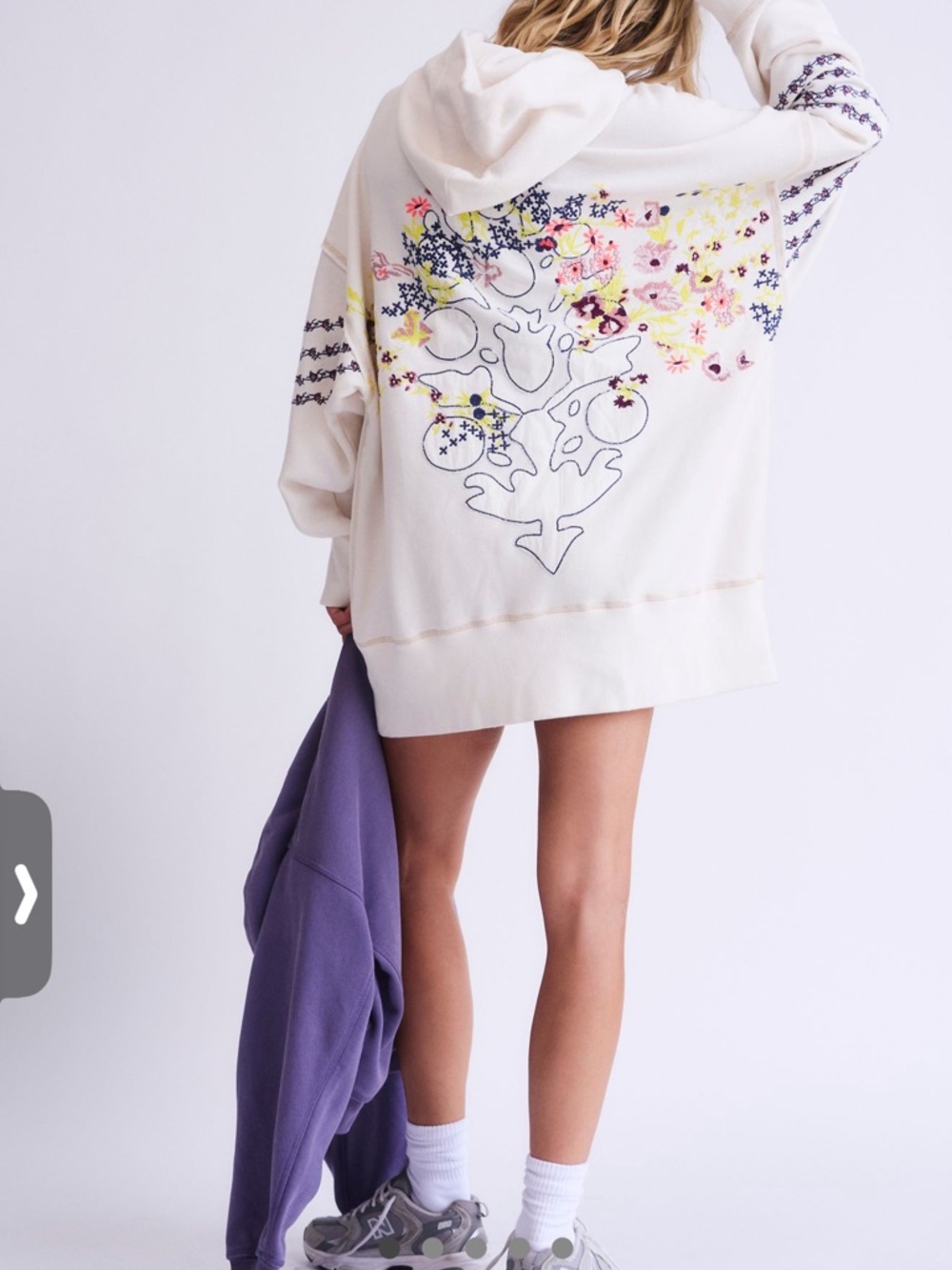 Free People  At My Best Embroidered Peach Embroidered Sleeve Hoodie - Women - Picture 9 of 9